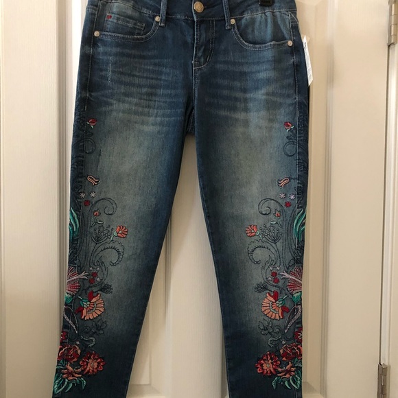 Seven7 Marble Blue Embroidered Blue Mid Rise Ankle Jeans Size 4 - Picture 2 of 11